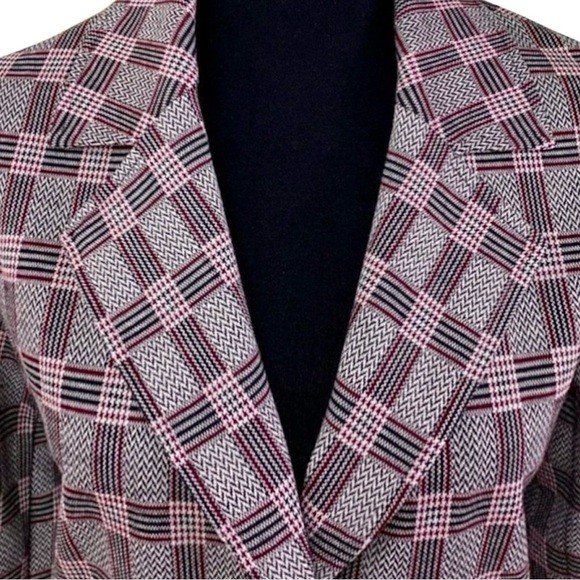 Anthropologie Avec Les Filles Plaid Blazer Notch Lapel Preppy Jacket Red Size XS - Picture 5 of 12